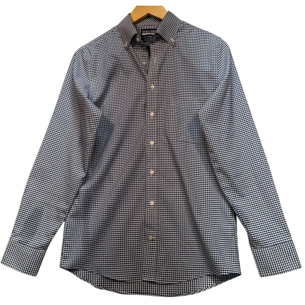 Stafford Men's Slim Fit Tech Stretch Shirt Button Down Size S Blue White Check